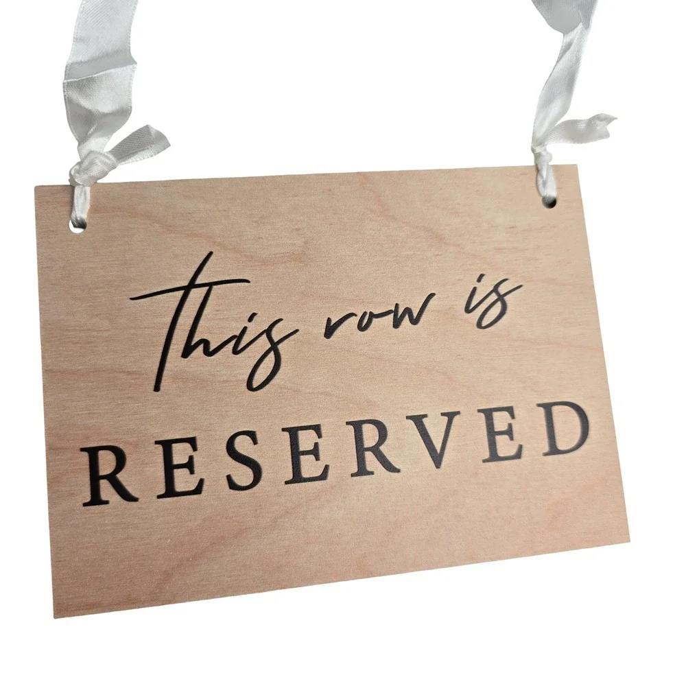 12 Pack Wooden Reserved Row Sign for Wedding Ceremony Natural Wood White Ribbon